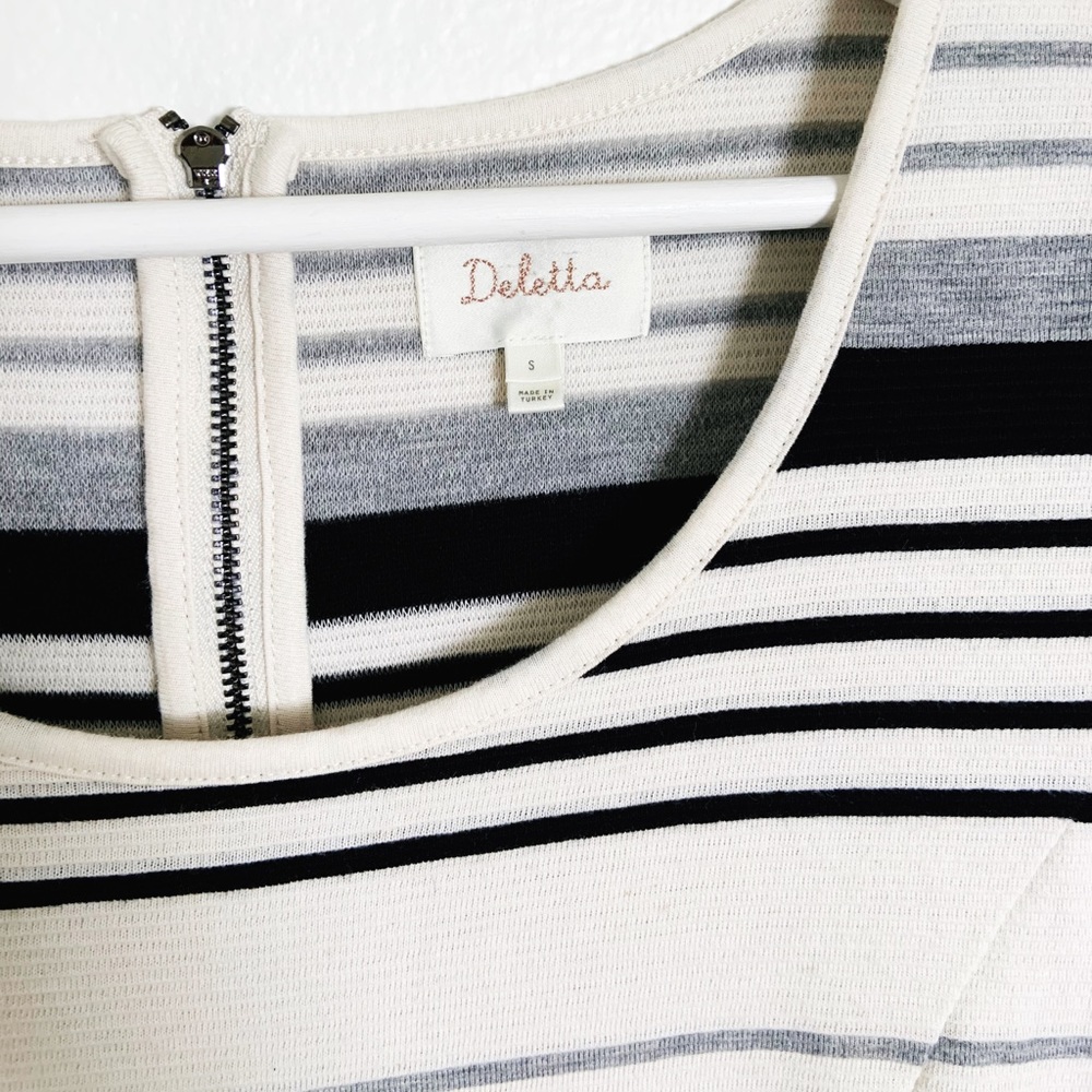 Anthro Deletta Black & Cream Striped Blouse S - Picture 3 of 7